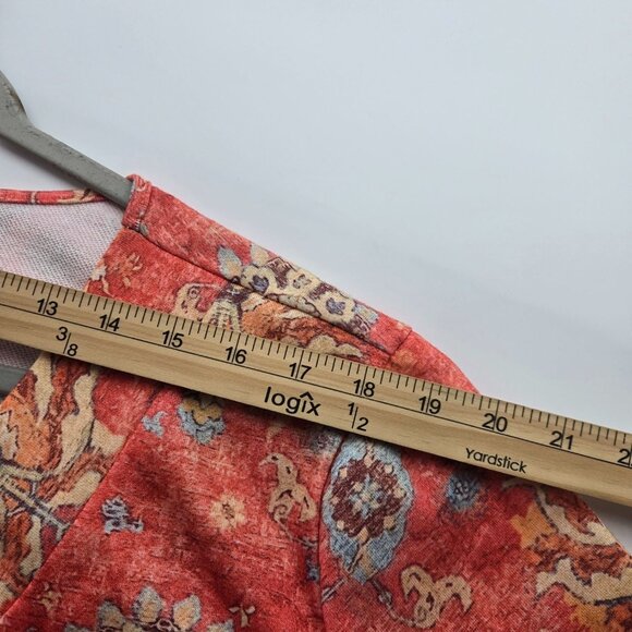 Noracora XXL Plus Size Tunic Top Boho Floral V-Neck Long Sleeve Coral Relaxed - Picture 4 of 9